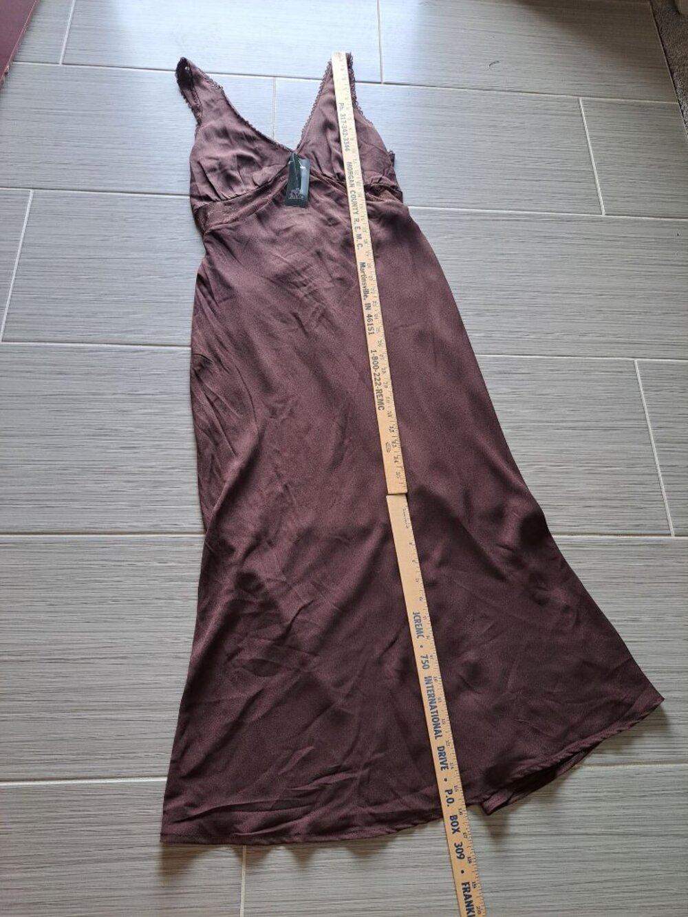 New Wild Fable Brown Lace Trim Maxi Dress Plunging V-Neckline Sheer Mesh M - Picture 11 of 15
